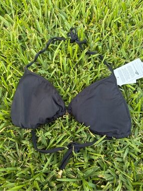 PHAX Black Triangle Halter Bikini Top Gold Logo NWT Large